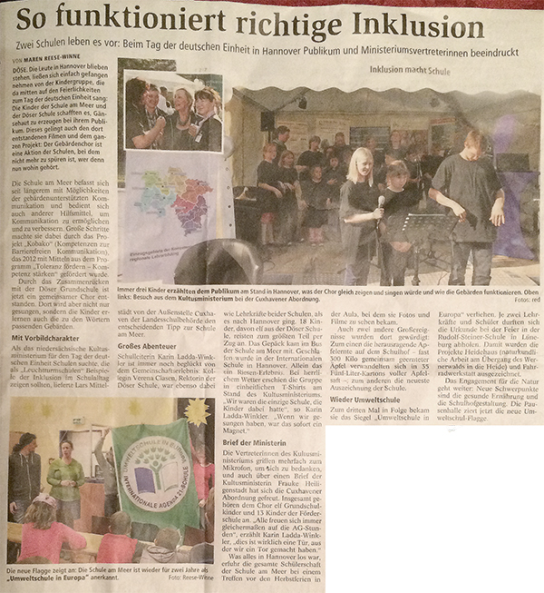 Artikel in den Cuxhavener Nachrichten über die Schuel am Meer Artikel in den Cuxhavener Nachrichten über die Schuel am Meer